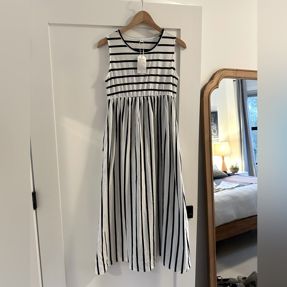 Striped Midi Dress with Pockets - NWT